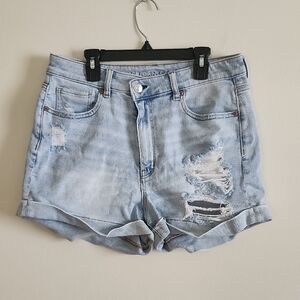 American Eagle Outfitters Light Wash Mom Short Distressed Jean Shorts